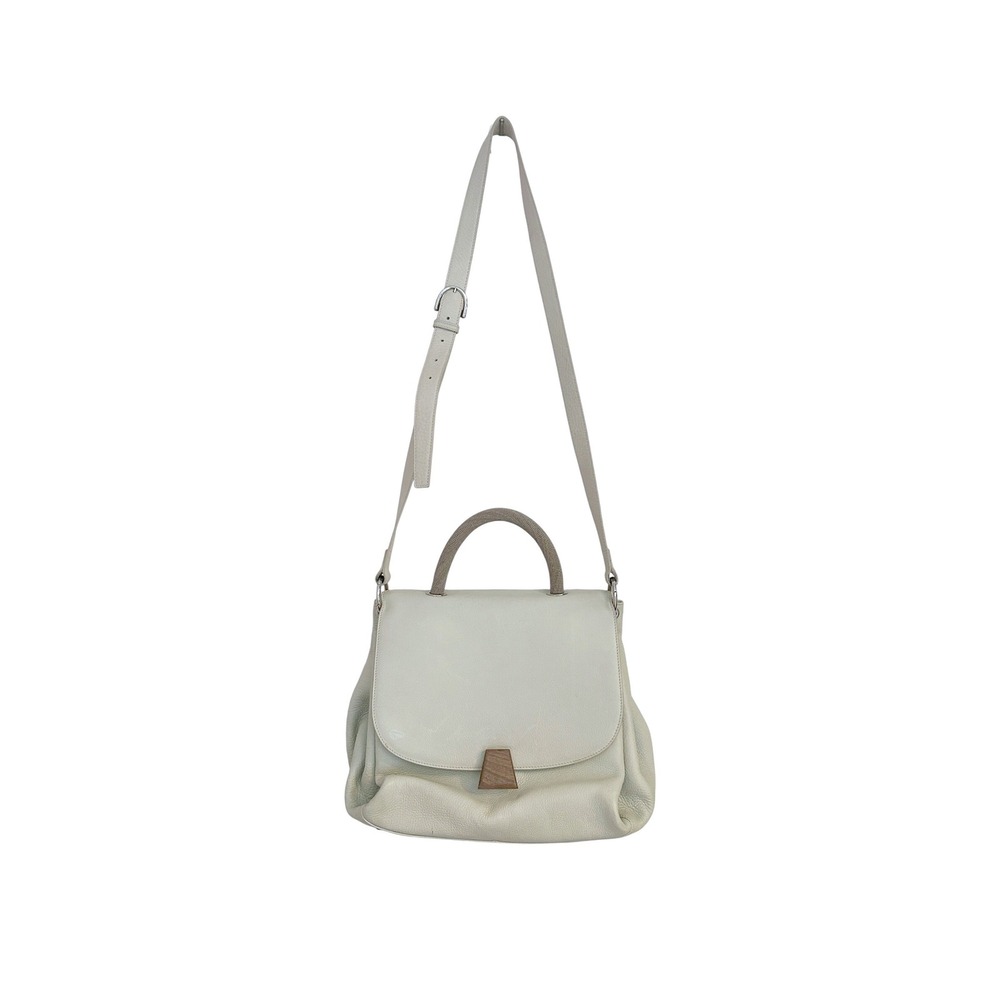 Akris Pebbled Leather Top Handle Shoulder Crossbody Bag‎ Ivory Wood Clasp - Picture 2 of 16